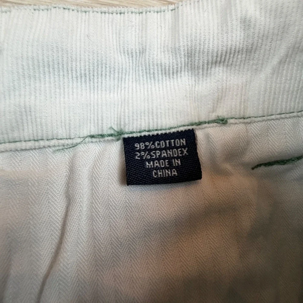 Reyn Spooner Men Green Herringbone Tapa Logo‎ Embroidered Chino Shorts Size 36